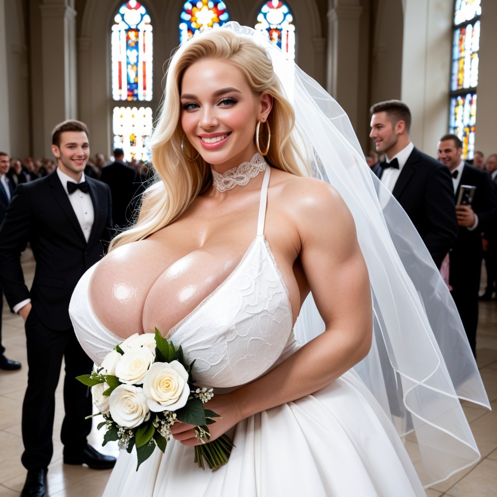 Wedding, Pointy Chin, White Lace Choker AI Porn