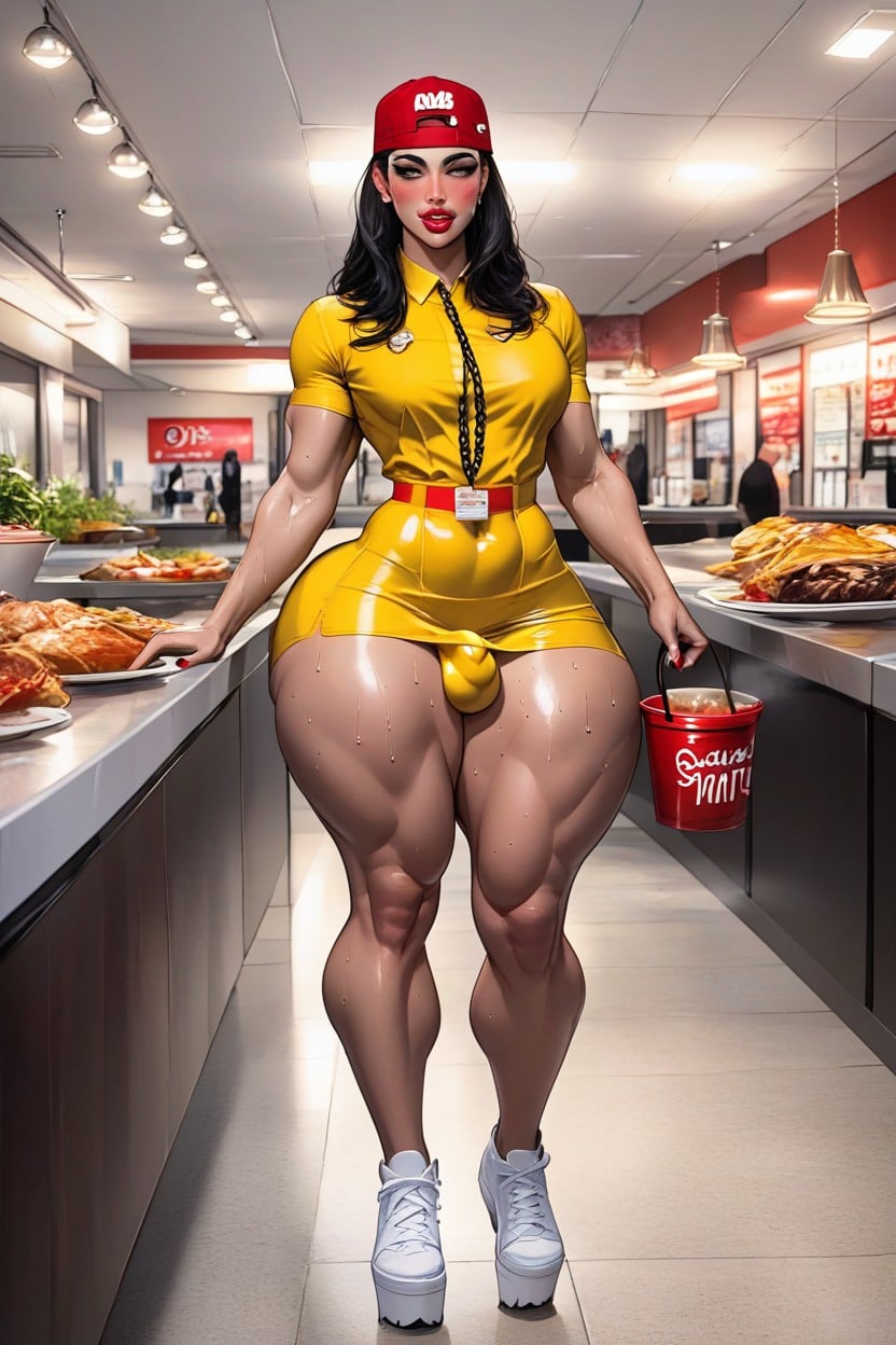 Small Breasts, Fast Food Chain, Mc Donalds Uniform Shemale AI Porn