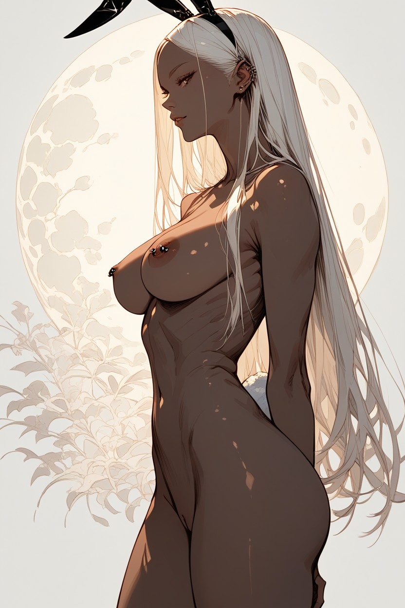White Hair, Big Boobs, Close Up Hentai AI Porn
