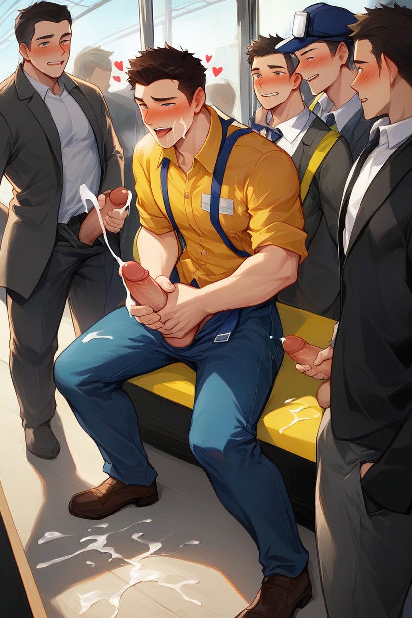Side View, Horny Construction Worker, Horny AI Gay Porn