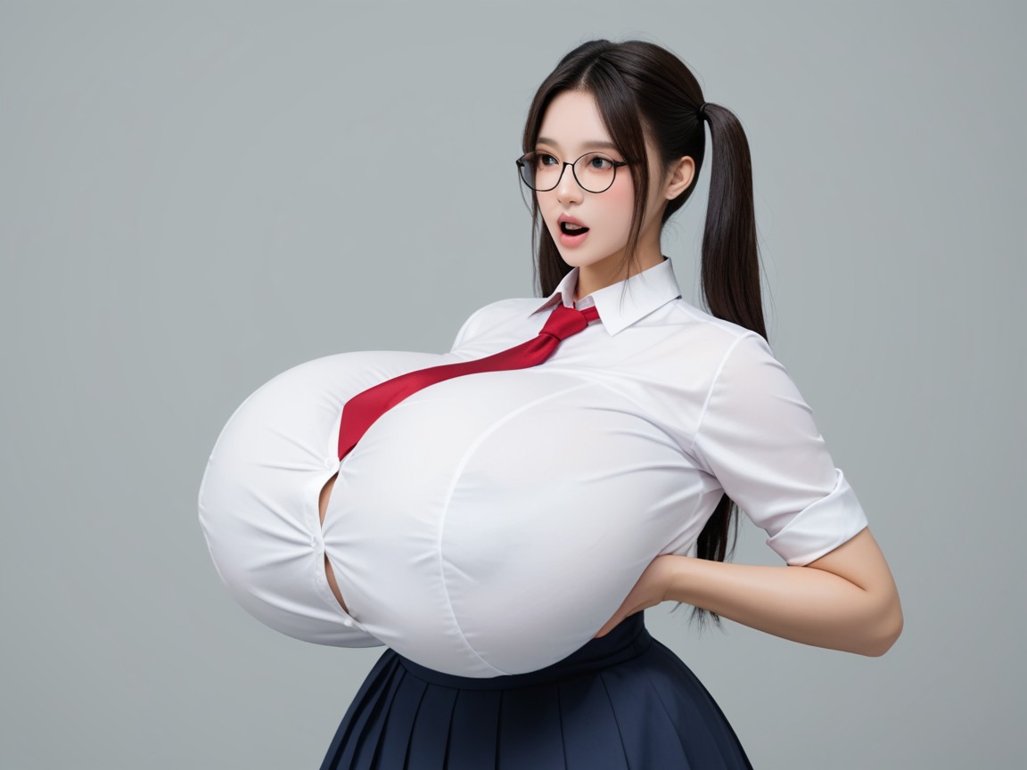 Open Mouth, Huge Round Breast Like A Ball, Side View Asian AI Porn