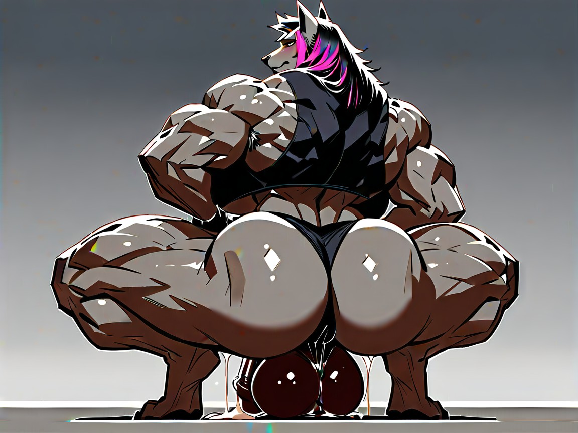 Purple Highlights, Muscular Arms, Excessive Precum Furry AI Porn