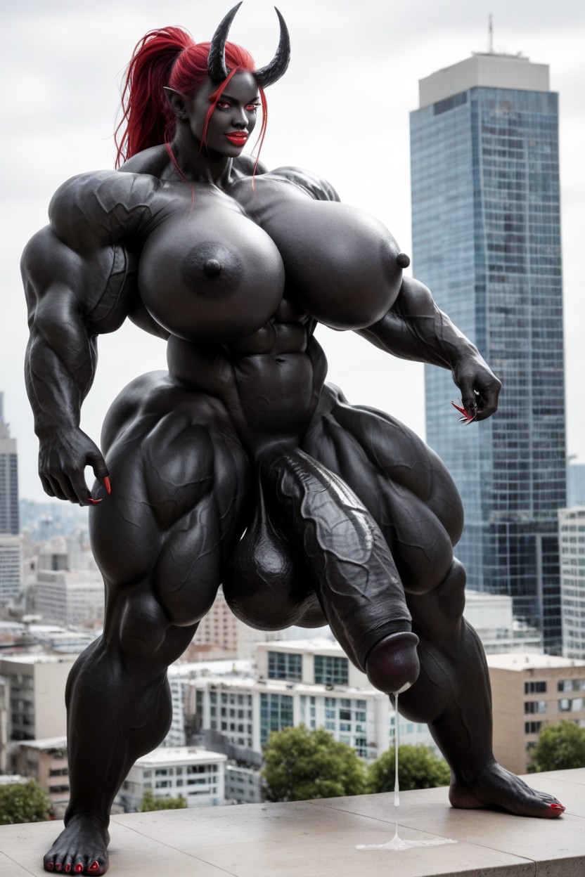 Full Body View, Gigantic Muscle Delts, City Shemale AI Porn