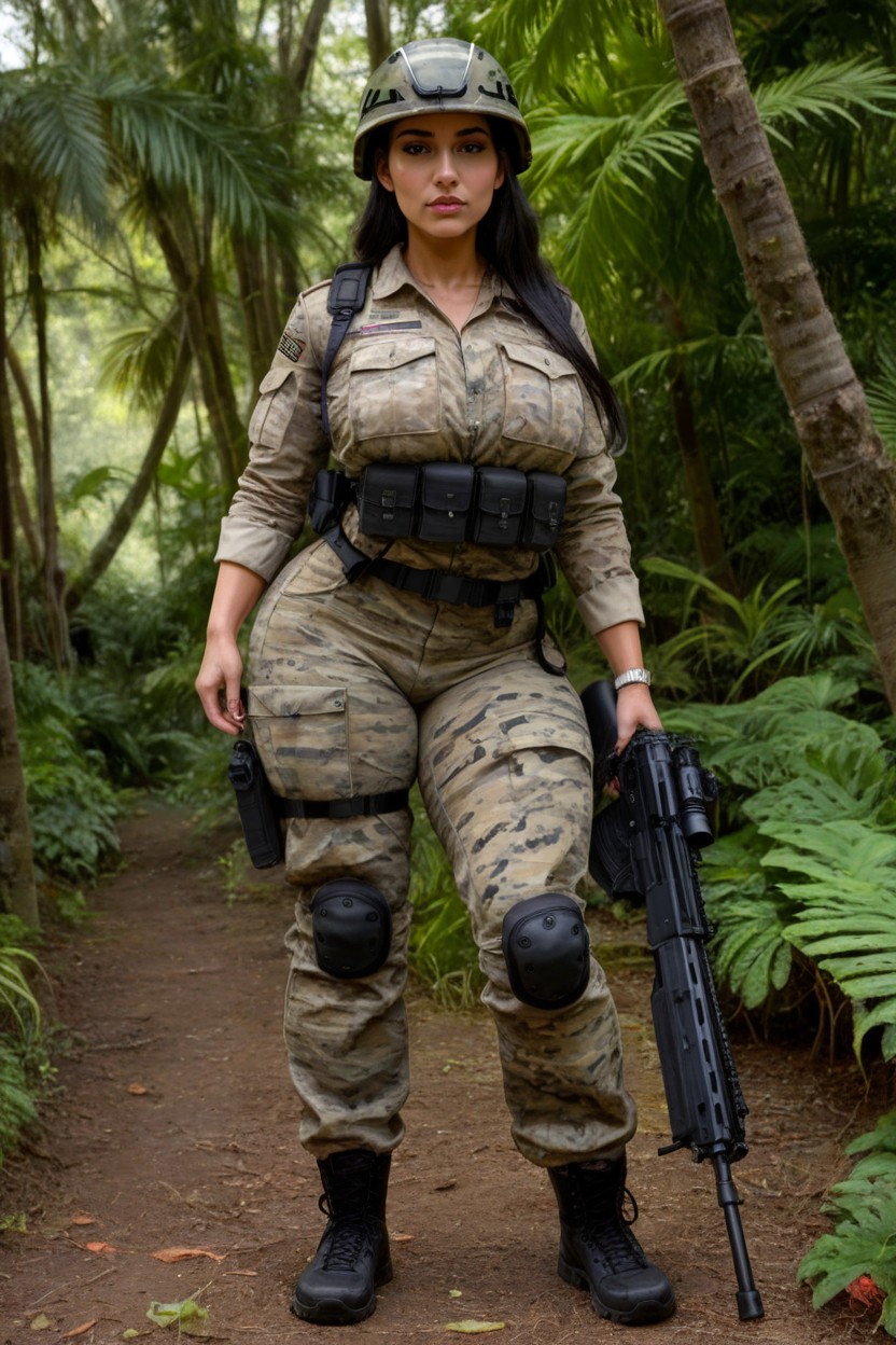 Tight Camouflage Military Pants With Knee Pads, Hdr, Snatched Waist AI Porn