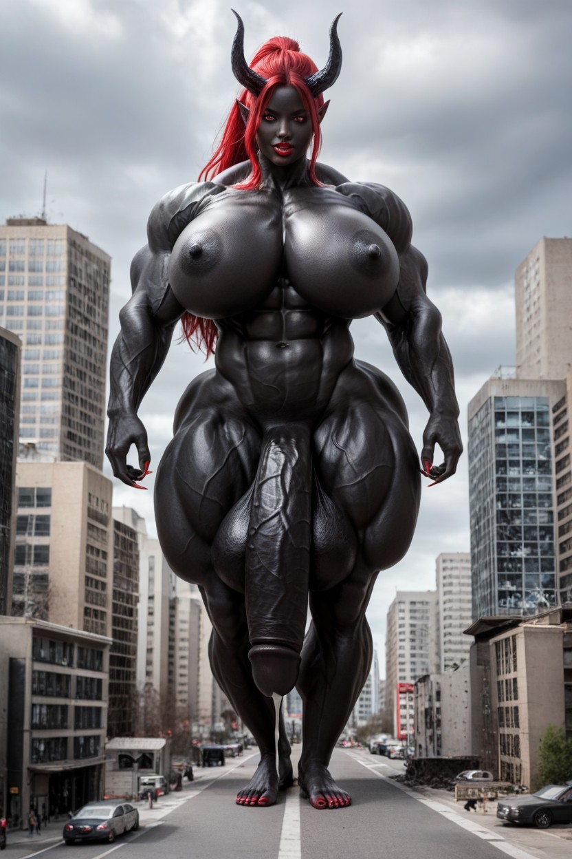 Gigantic Muscle Trapez, Black Barefoot, Hourglass Figure Shemale AI Porn