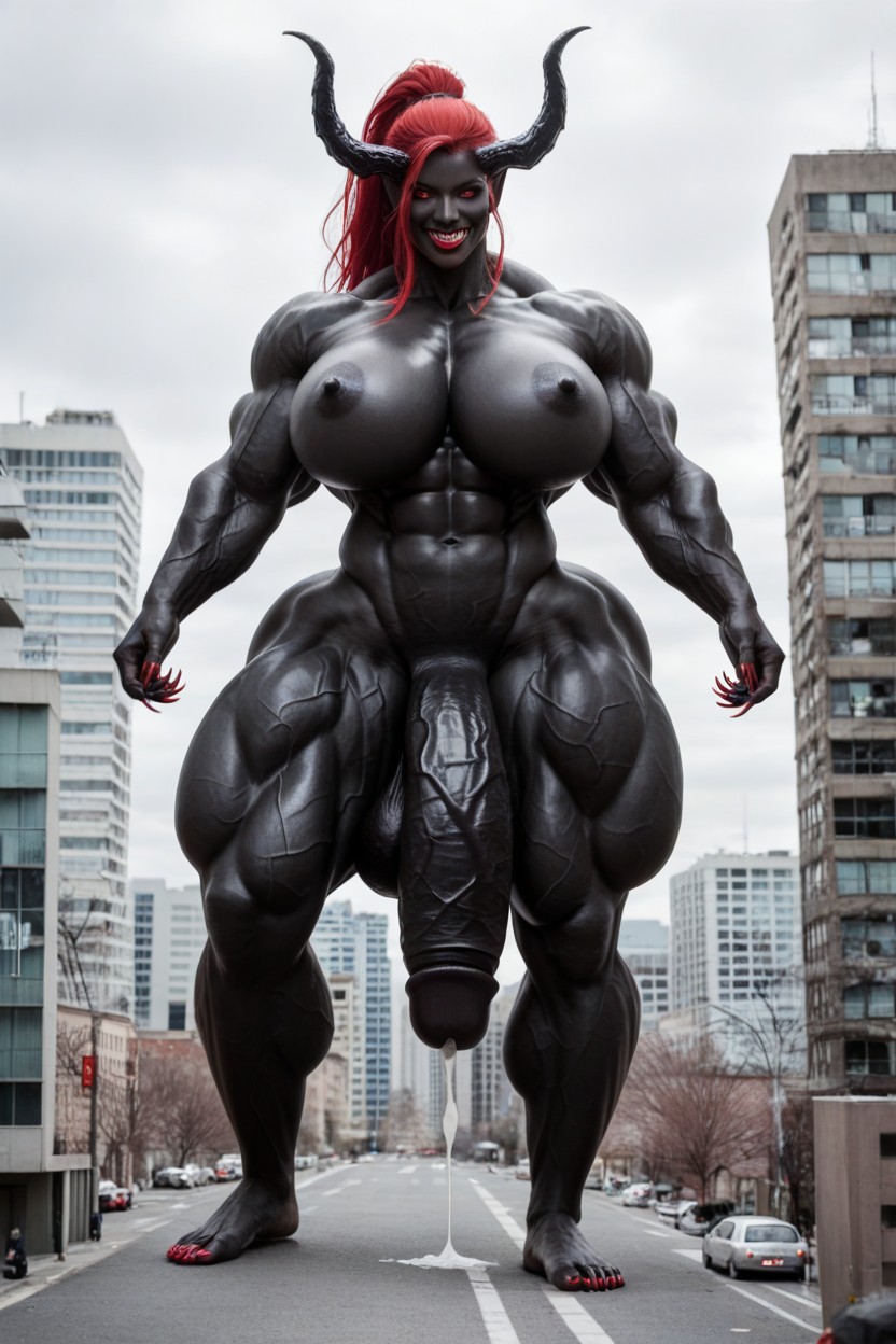 Gigantic Muscle Delts, Perfect Tits, Hyper Black Balls Shemale AI Porn