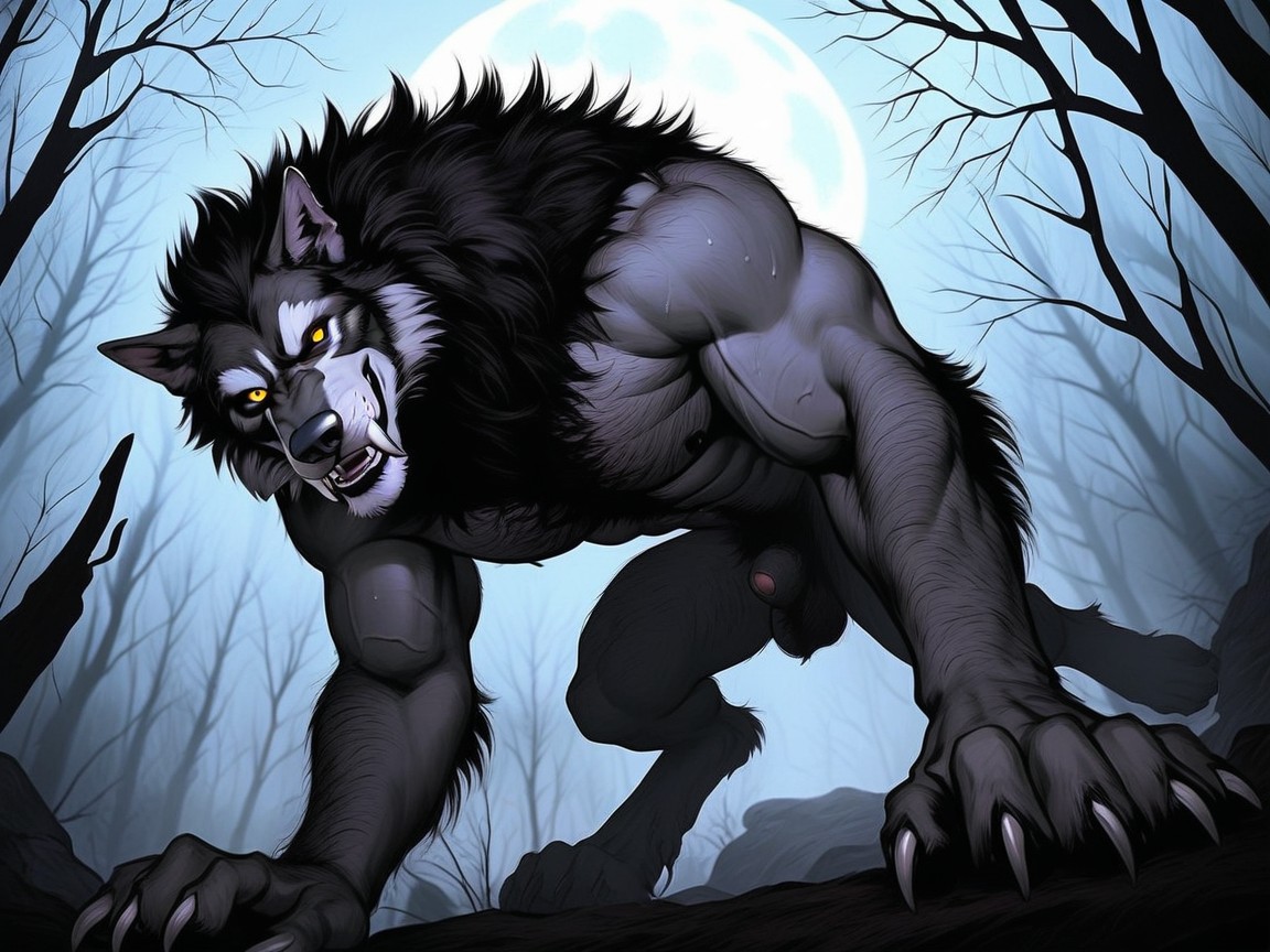 Side View, 18+, A Monstrous Hairy Like Werewolf AI Gay Porn