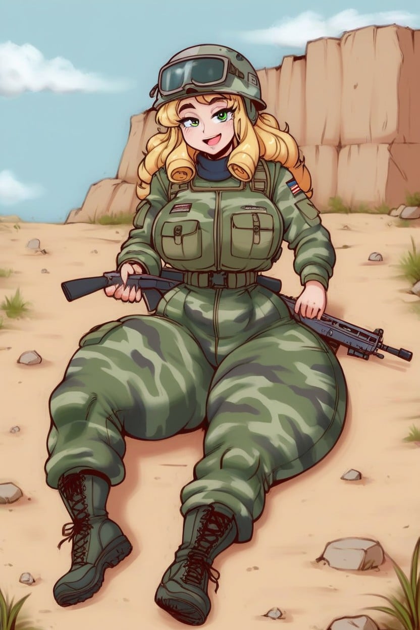 Exaggerated Wasp Waist, Extreme Sport, Tight Camouflage Military Shirt AI Porn