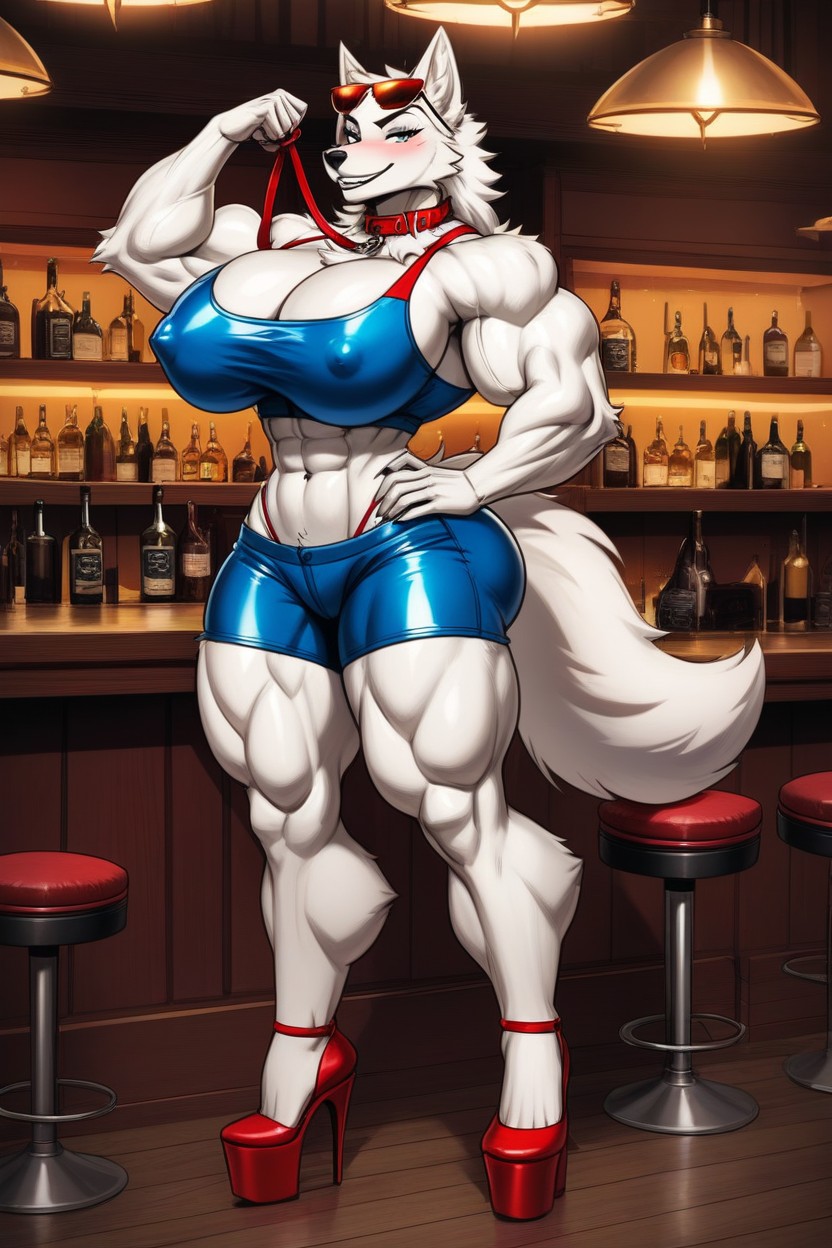 Gigantic Biceps, Collar Tag, Smiling Furry AI Porn