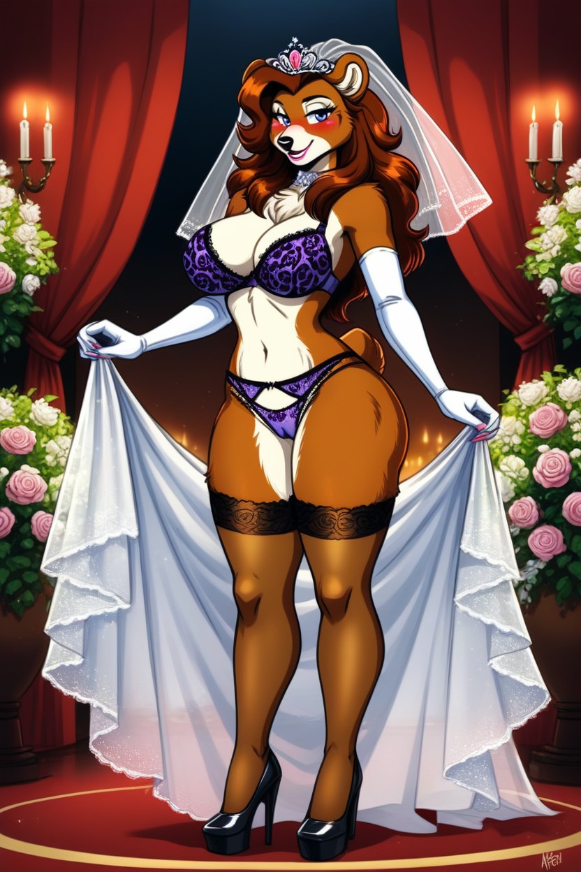Pink Nail Polish, Camel Toe, Long Lace Gloves Furry AI Porn