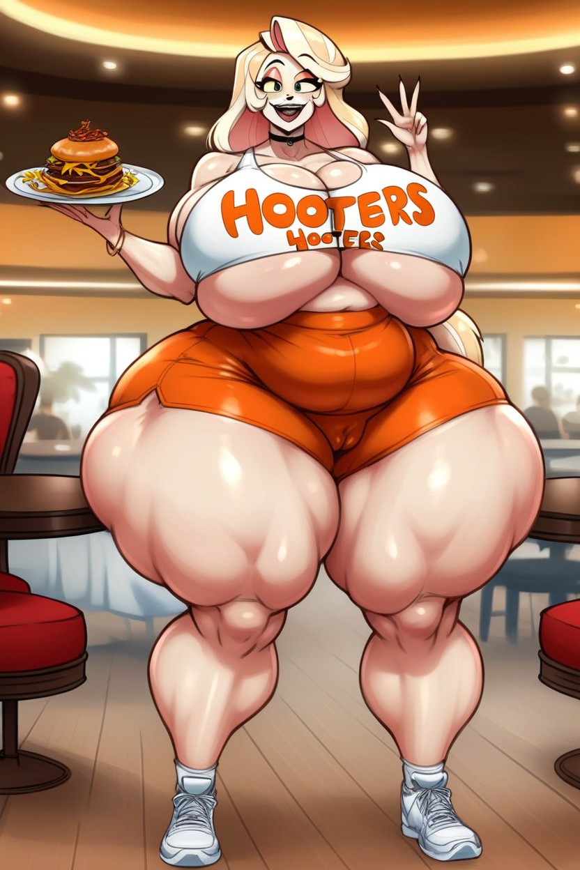 Holding A Plate, Extreme Hourglass Figure, Standing Next To Table AI Porn