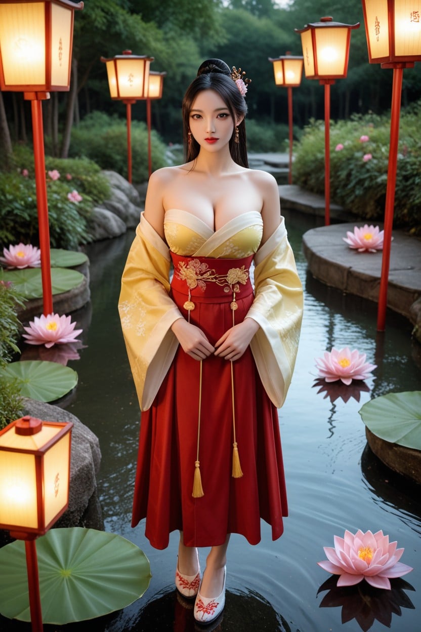 Flower Pattern On Shoes, Immersive, Traditional Hanfu Shoes Asian AI Porn