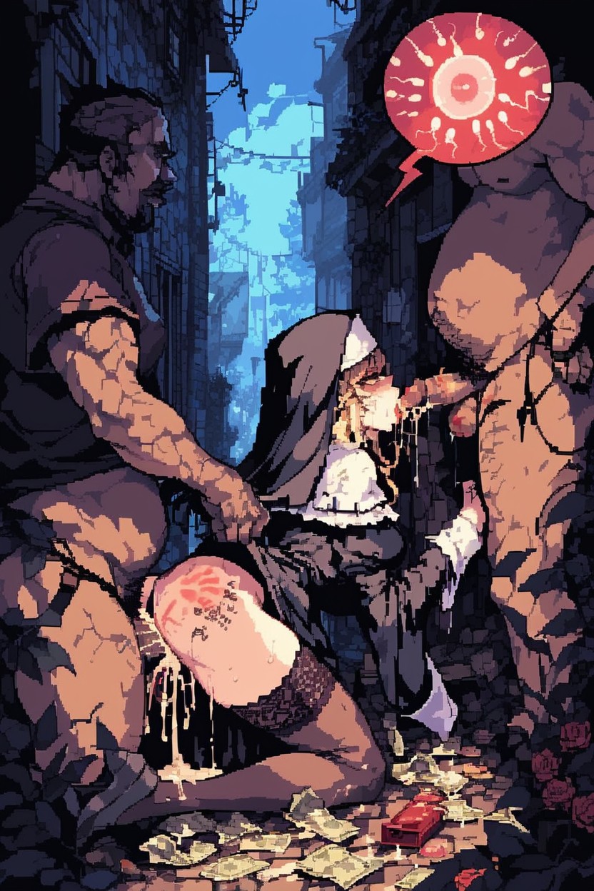 Excessive Cum On Hair, Dark Alley, Broken Hentai AI Porn