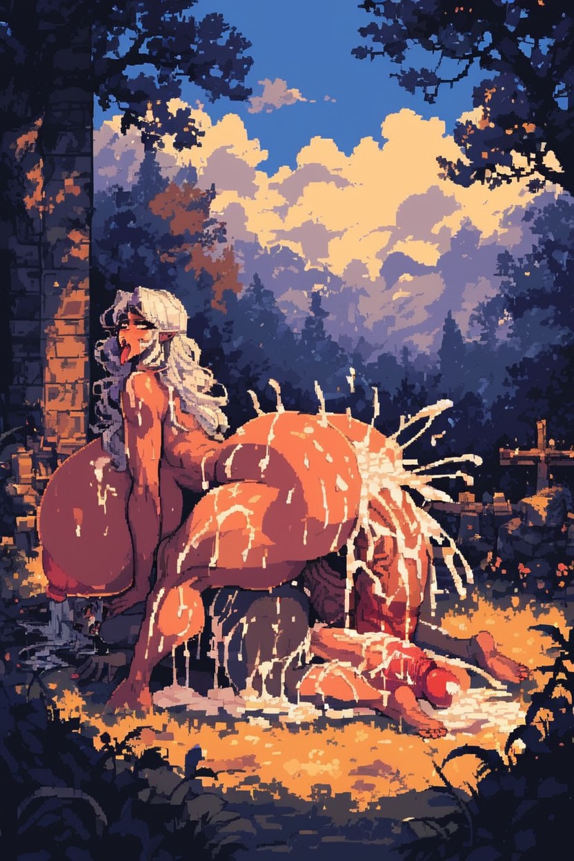 Hyper Cum, Bending Over, Impossibly Long Hyper Penis Shemale AI Porn