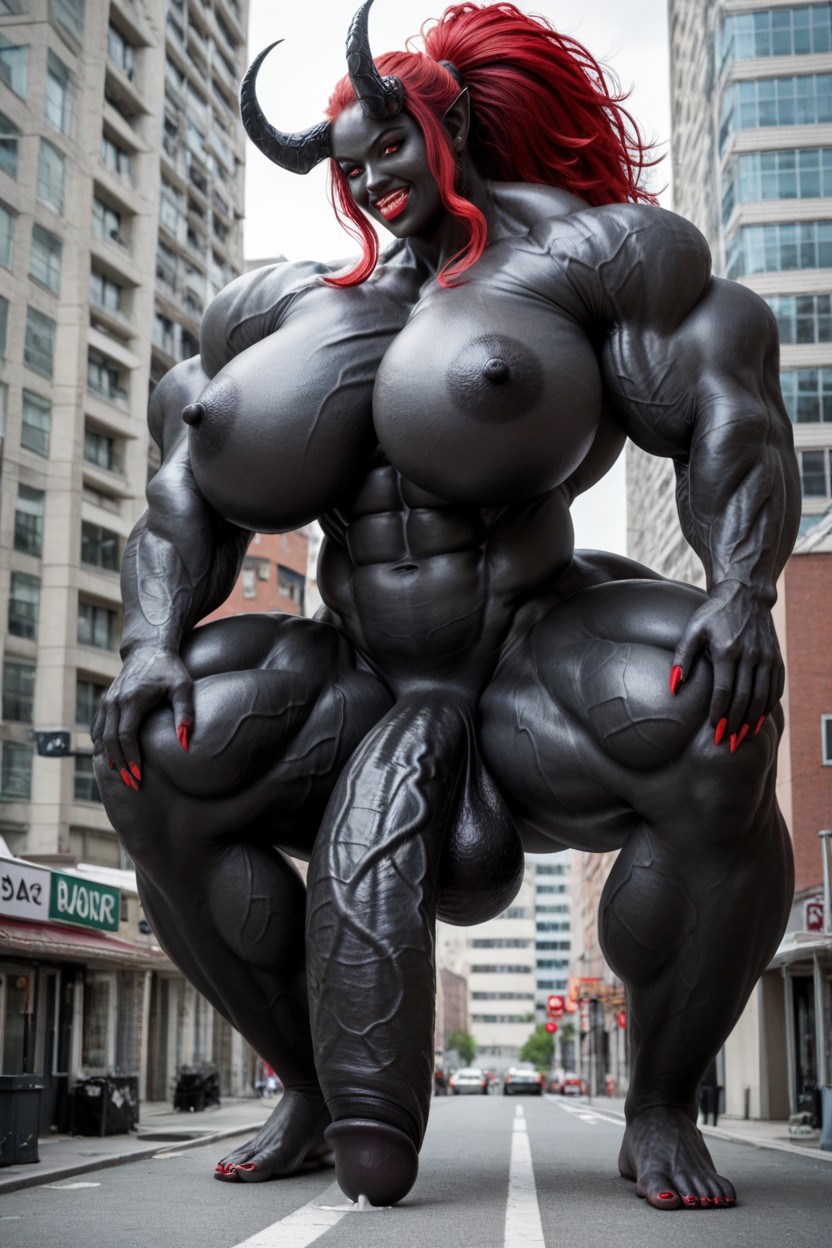 Glowing Red Eyes, Her Cock Is A Flared Cock, Destruction Shemale AI Porn