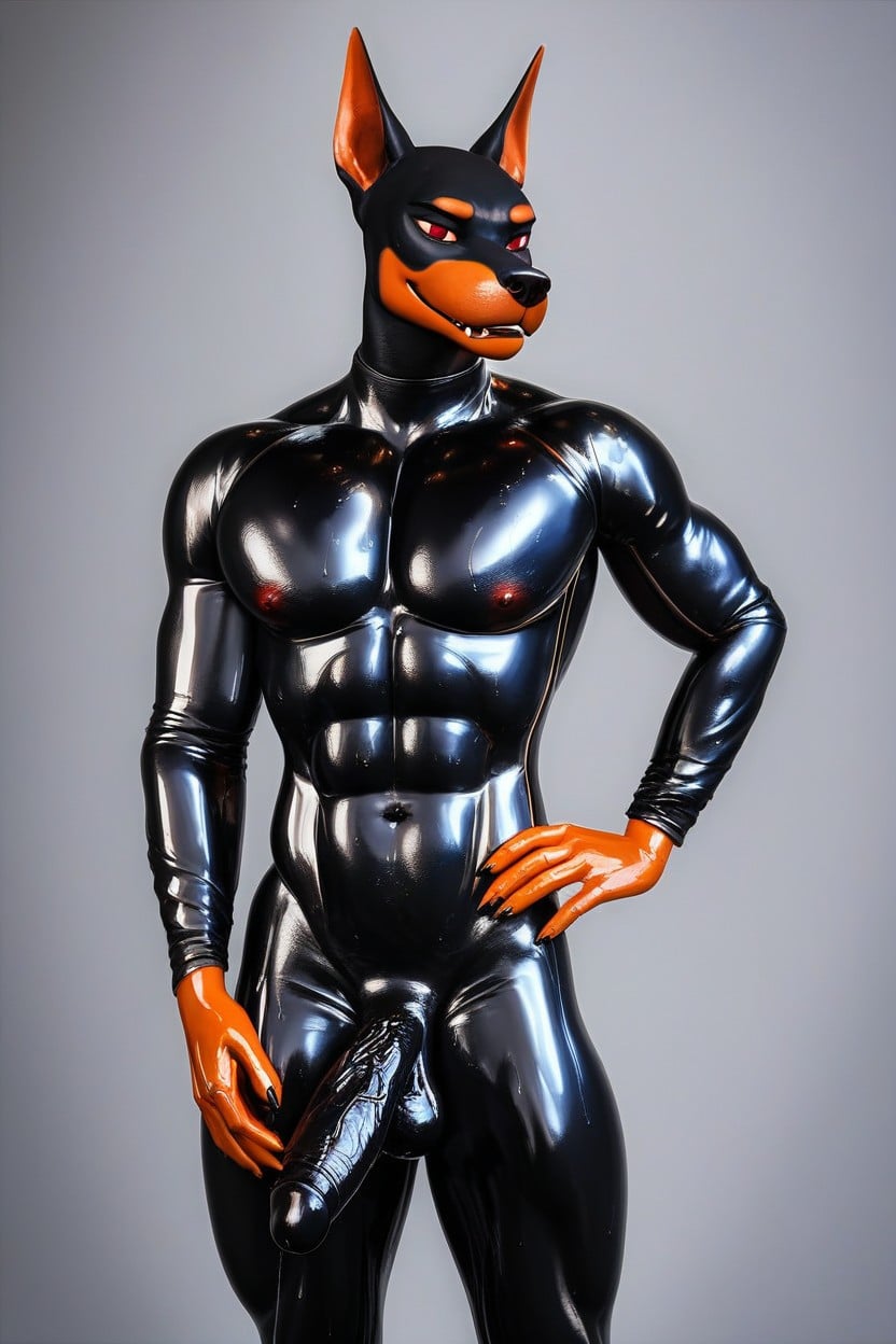 Veiny Abs, Latex, Muscular Furry AI Porn