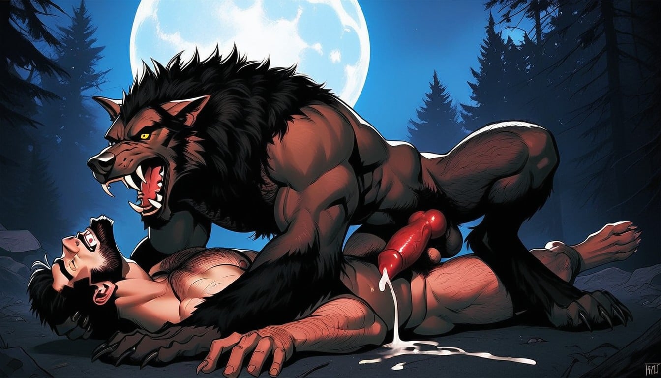 Yellow Eyes, Semen Shooting From The Werewolfs Cock, Muscular Digitigrade Legs Porno IA Gay
