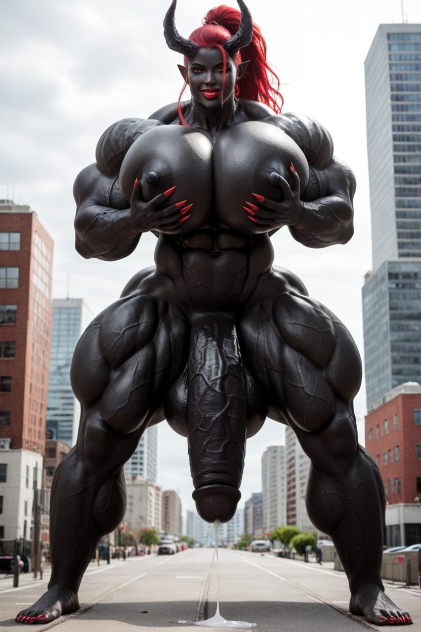 Gigantic Veins All Over Her Body, Bigger Than City, Full Body View Shemale AI Porn