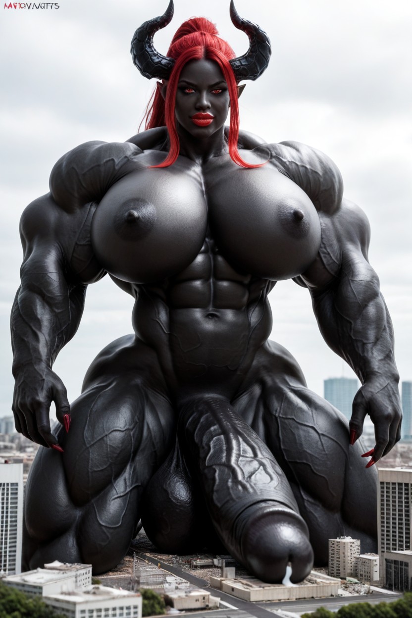 Arms Up, Exaggerated Big Butt, Red Eyes Shemale AI Porn