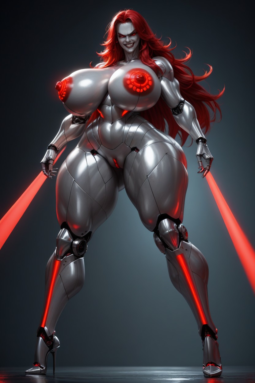 Sexbot, Red Neon Nipples, Fat Metallic Hard Pussy AI Porn