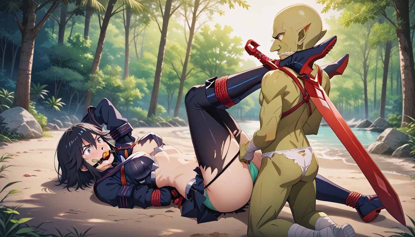 Female Gagfemale Black Armor, Small Breasts, Shocked Hentai AI Porn