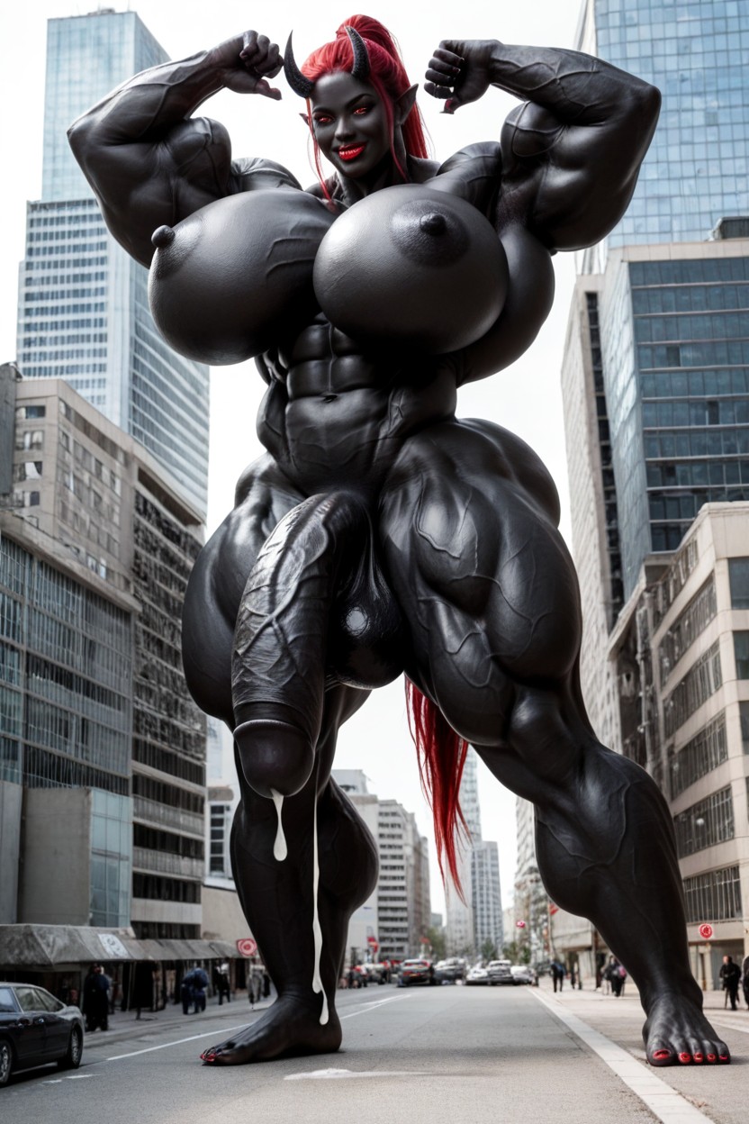 Extremely Long Black Cock, Muscular Thighs, Vagina Shemale AI Porn