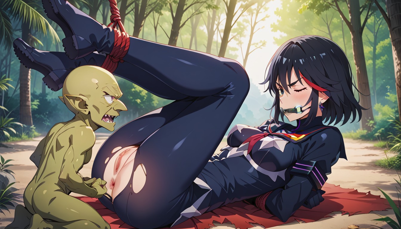 Male Goblin, Female Lying On Her Back, Female Red And Black Cloth Hentai AI Porn