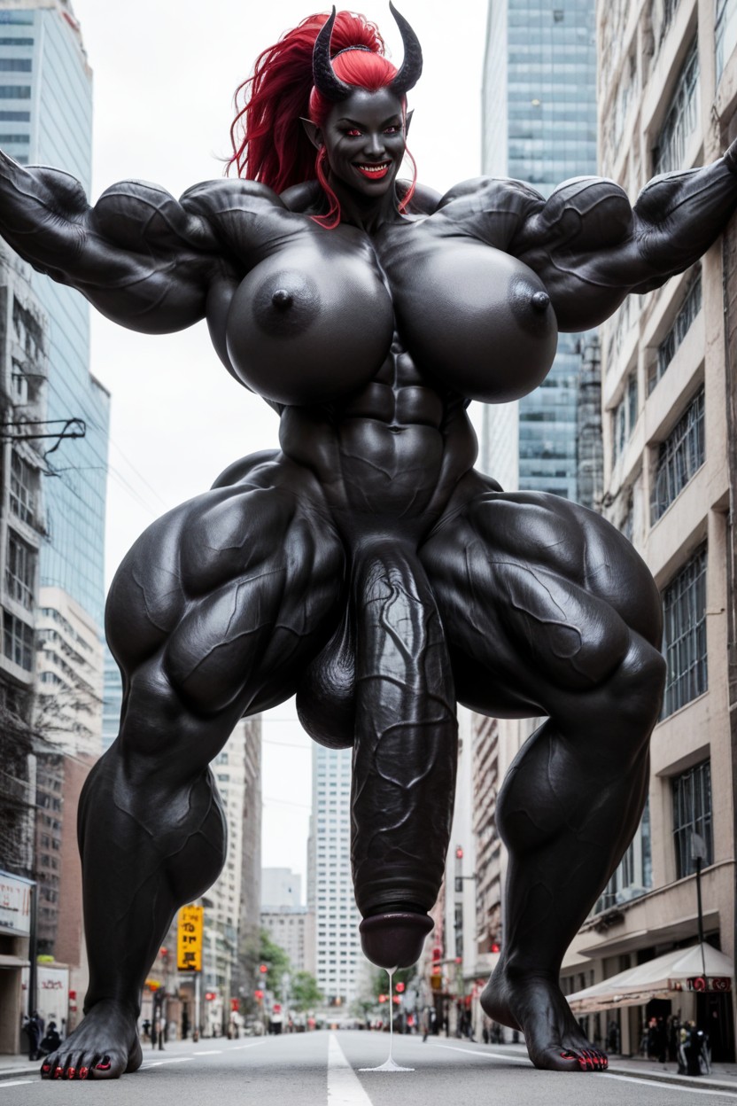 Gigantic Flaccid Black Cock, Muscular, Gigantic Tits Shemale AI Porn