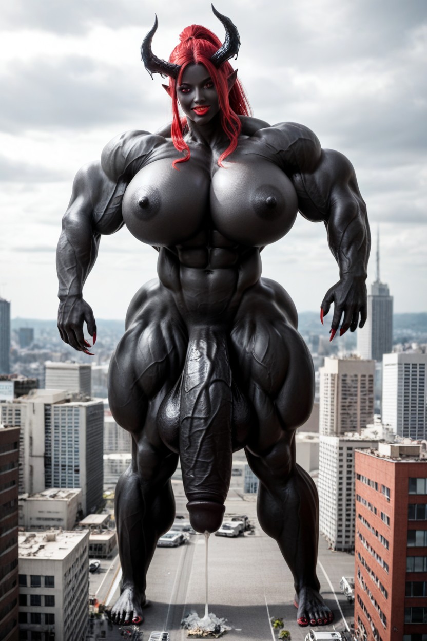 Extremely Long Black Cock, Seductive Pose, Black Skin Shemale AI Porn