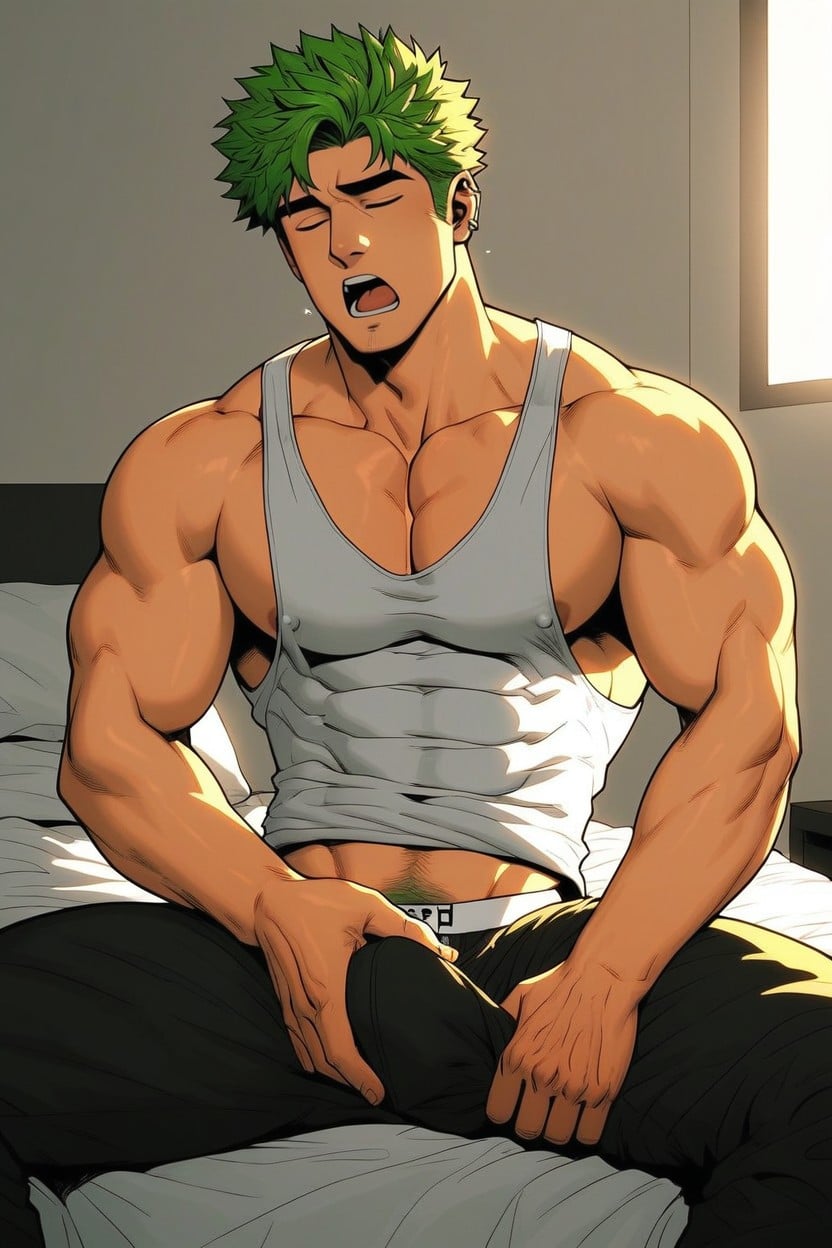 Green Hair, Wide Shoulders, 1 Person AI Gay Porn