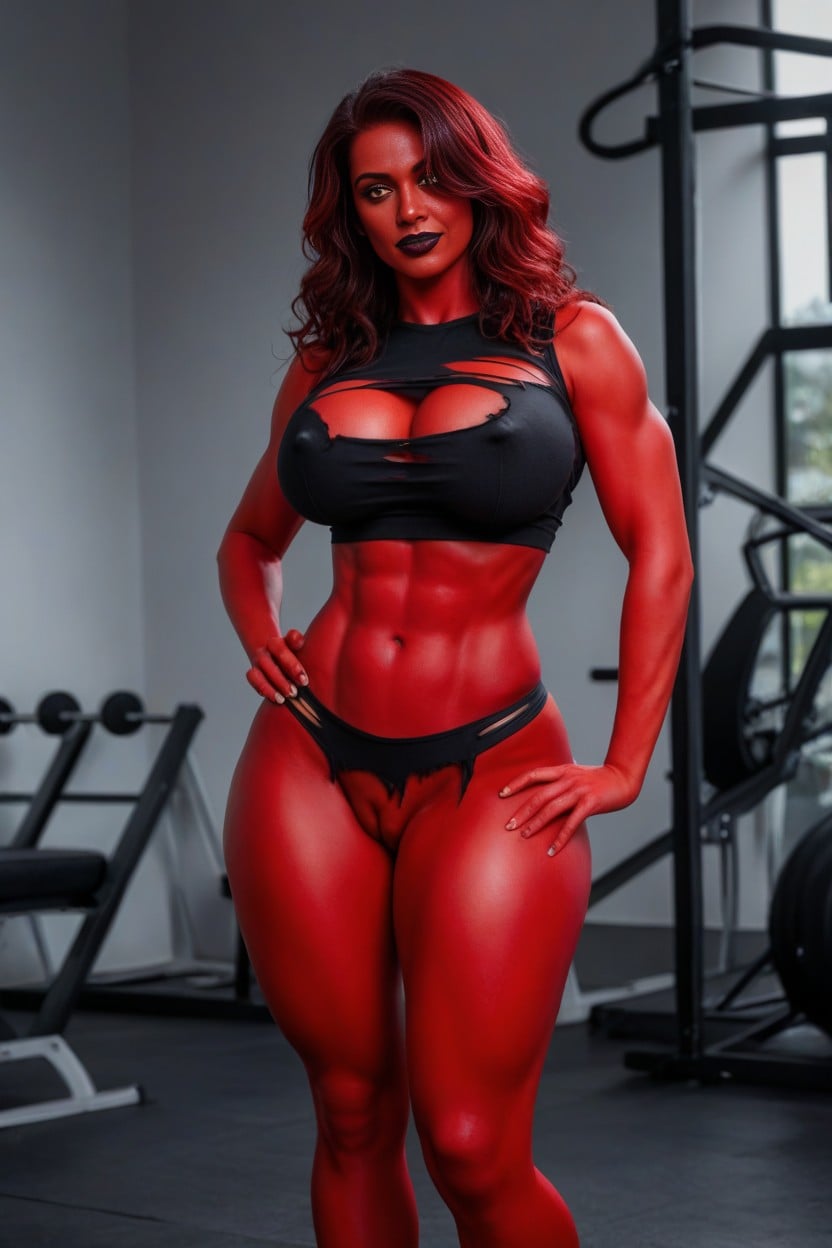 Marvels Red She Hulk, Ripped Clothes, Slight Smirk AI Porn
