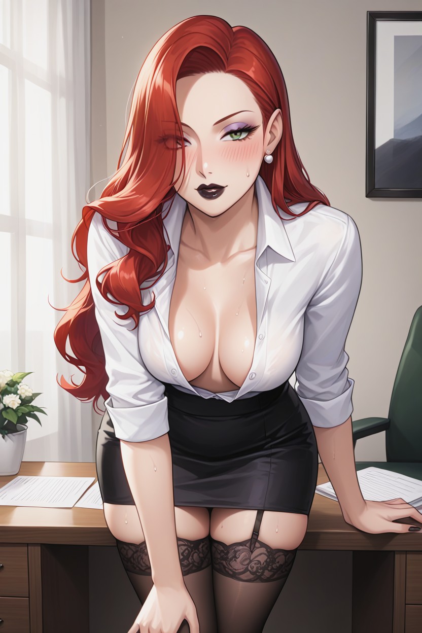 And A Tight Black Skirt Underneath The Skirt, 18+, Red Hair Hentai AI Porn