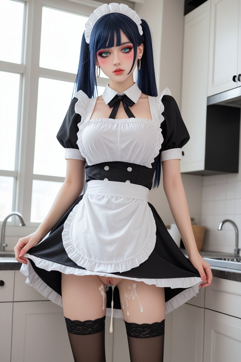 Cum Stick On Leg, Belt, Cool Toned Makeup 아시아 AI 포르노