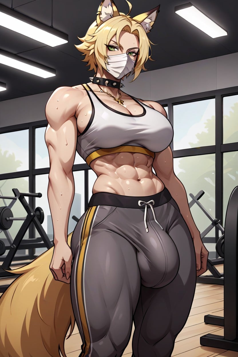 Gym, Massive Penis Outline, Bulging Legs Furry AI Porn
