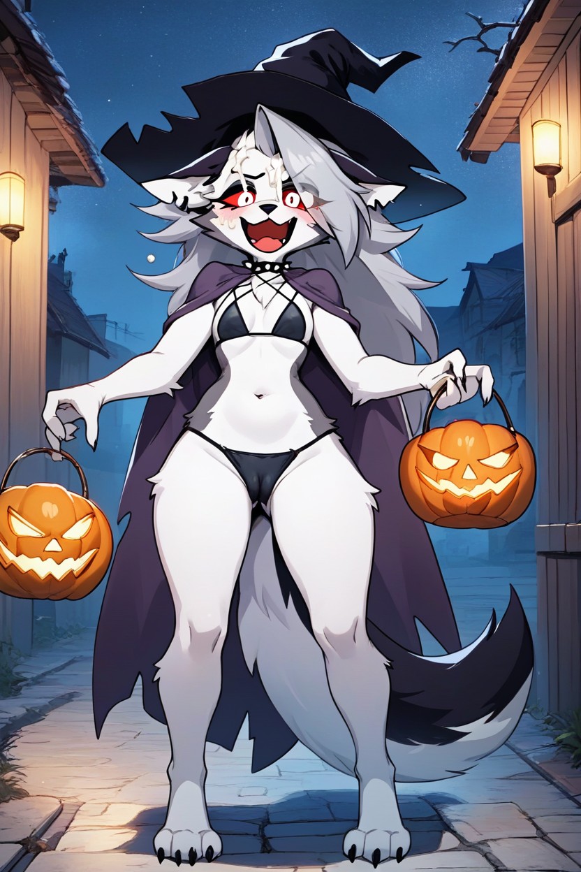 Loona Helluva Boss, White Medium Hair, 25+ Furry AI Porn
