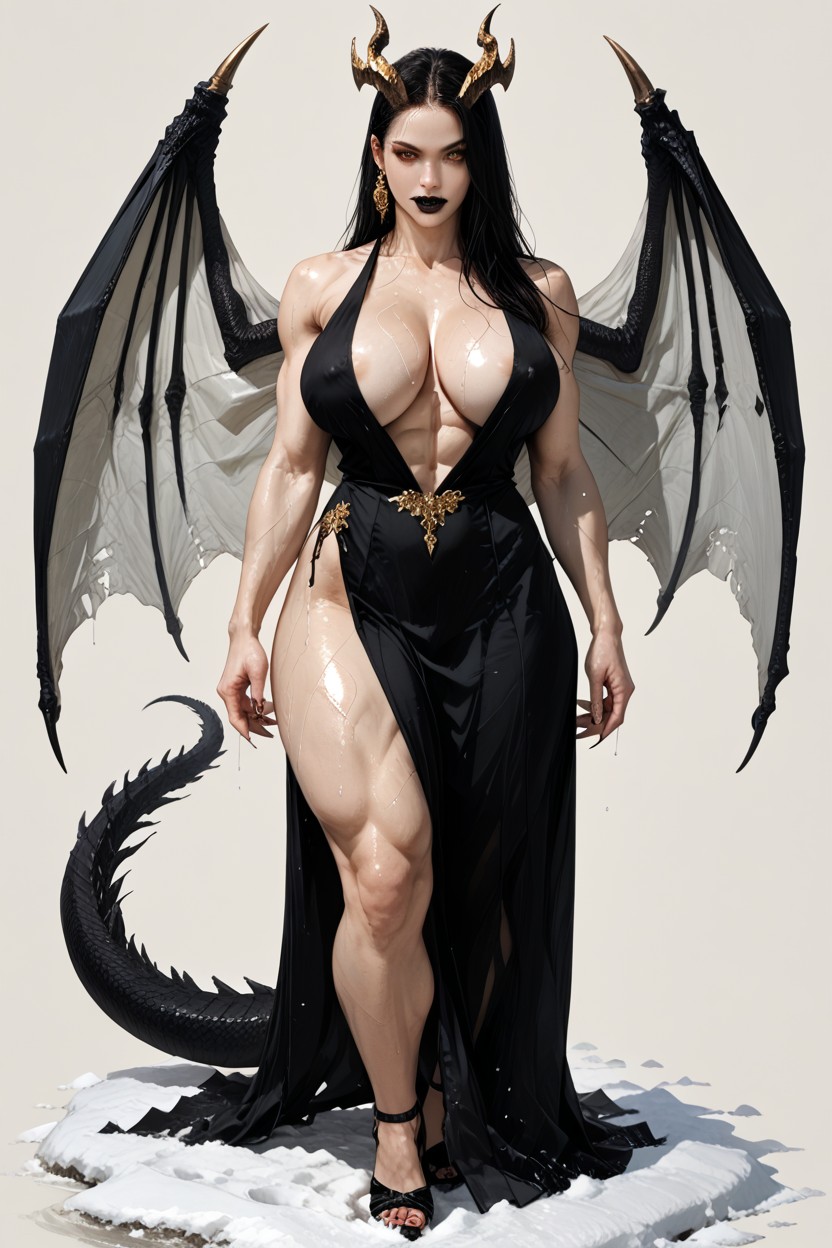 Dragon Tail, Dragon Wings, Front View Shemale AI Porn
