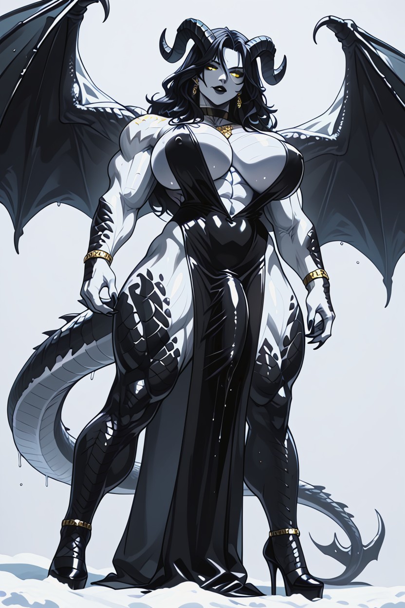 Gold Eyes, Black Dragon Wings, Dripping Pussy Shemale AI Porn
