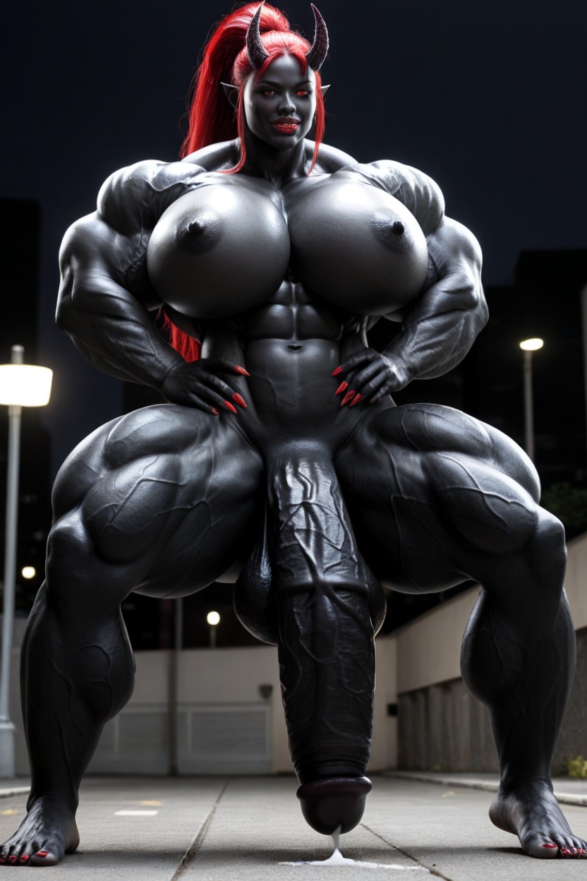 Seductive Pose, Black Cock Bigger Than Body, Her Cock Is A Flared Cock Shemale AI Porn