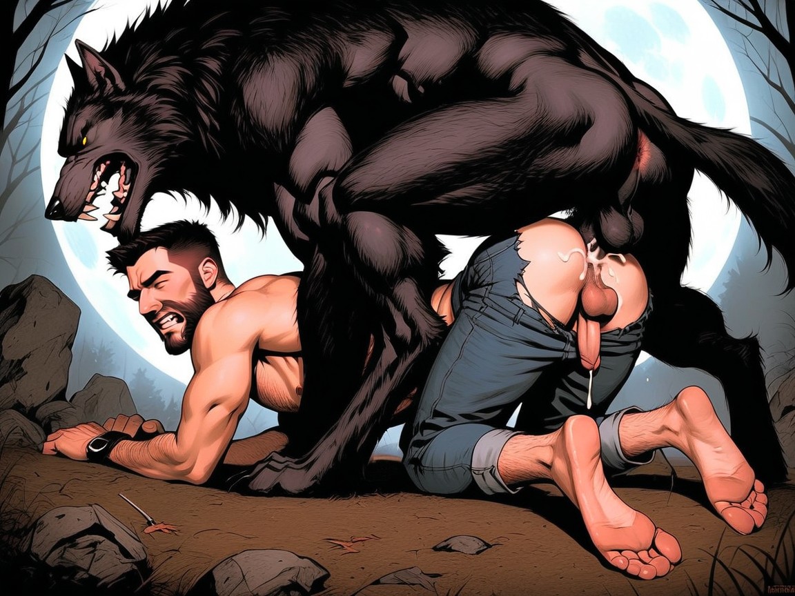 The Werewolfs Is Balls Deep, Werewolf Orgasm, Jeans Porno IA Gay