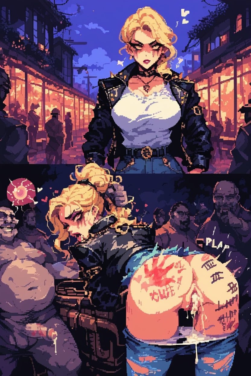Hair Pull, Blonde Hair, Many People Around Hentai AI Porn