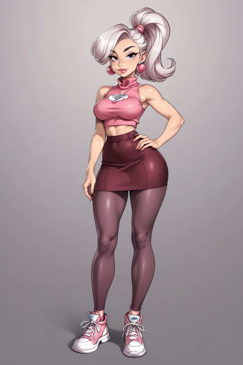 Ponytail, Oval Face, Round Cheeks AI Porn