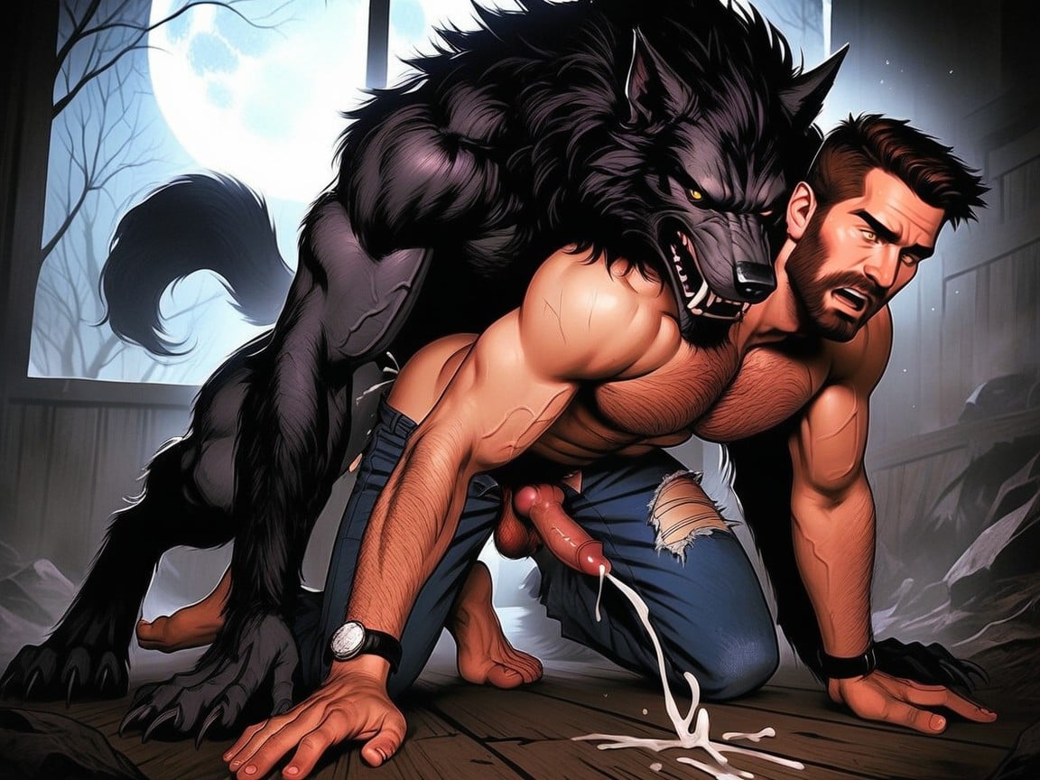 The Werewolf Has A Hairy Wolflike Body, Werewolf Has Thick Black Fur, Small AI Gay Porn