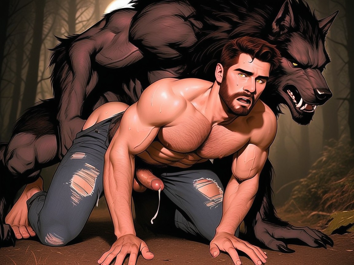 The Werewolf' Naked Body On Full Display, Vêtements Déchirés, White Man Is On All Fours Porno IA Gay
