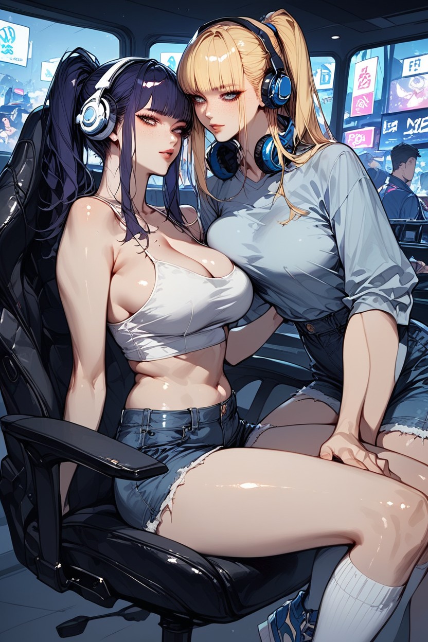 Squeezing Breasts, Sitting On A Gaming Chair, Lip Gloss Hentai IA