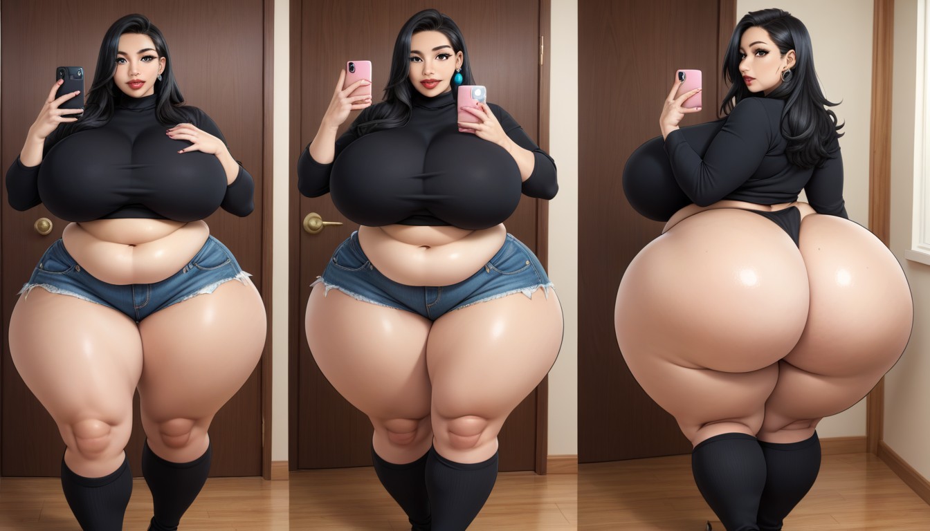 Multiple Views, Cleavage, Split Screen Veiws Of Her Going Thought An Ultra Mega Massive Busty Weight Gain In Sequence BBW AI Porn