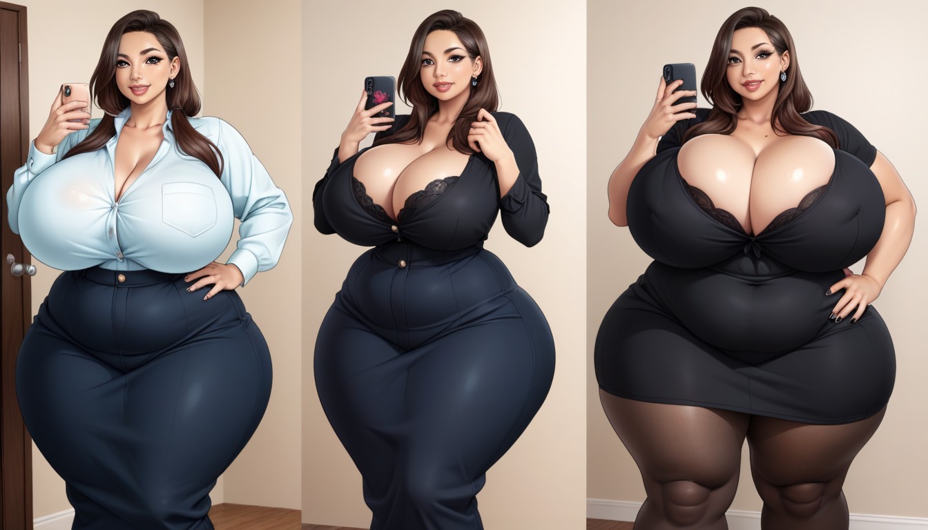 Fat Gothic, Extremely Large Ass, Split Screen Veiws Of Her Going Thought An Ultra Mega Massive Busty Weight Gain In Sequence BBW AI Porn
