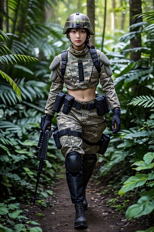 Shaped Thighs, Tight Camouflage Military Shirt, Fit Body Porno IA Asiatique