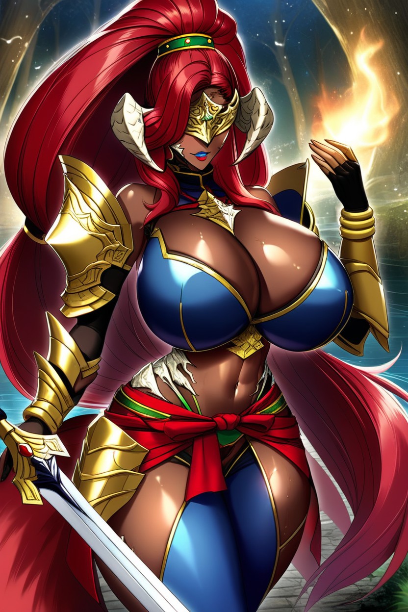 Blue Leggings, Gold Tiara With Ruby, Big Fluffy Black Fox Tail Furry AI Porn
