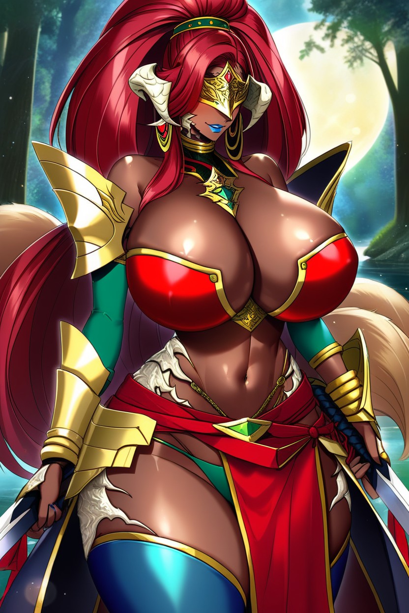 Big Fluffy Black Fox Tail, Hourglass, Motto Haramase Honoo No Oppai Isekai Chou Ero Succubus Gakuen Furry AI Porn