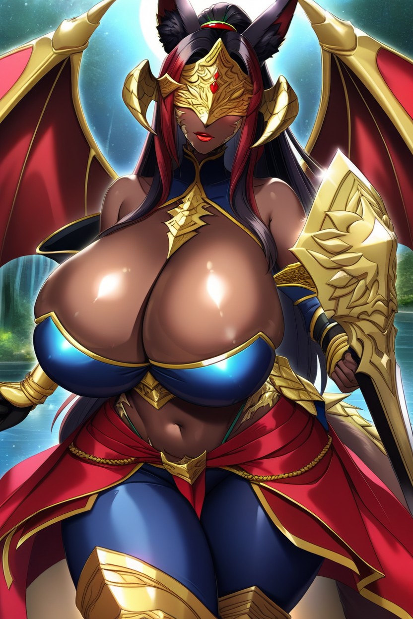 1 Person, Long Black Fox Ears On Head, Gold Tiara With Ruby Furry AI Porn